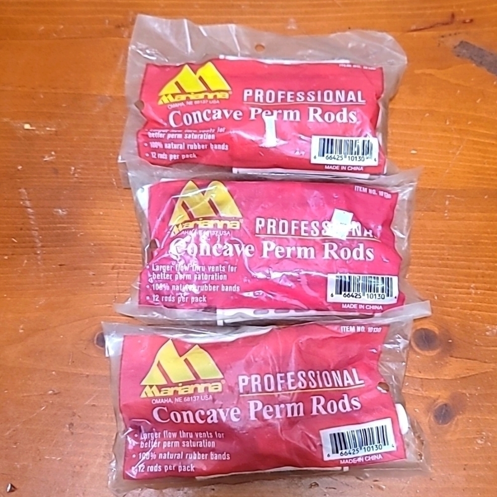 NEW Marianna Professional Concave Perm Rods White 36 Count 3 Packs‎ Hair Styling